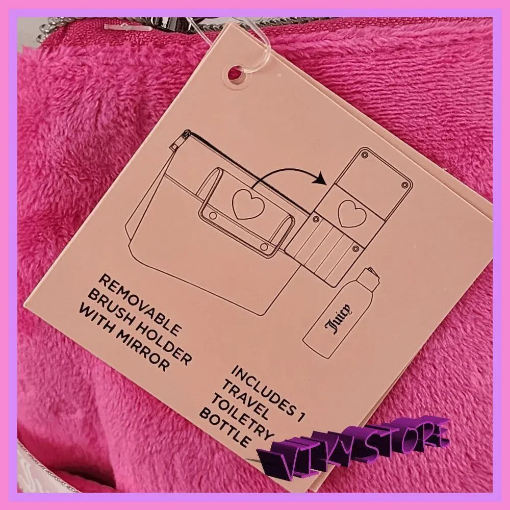 💕 NWT Juicy Couture Pink Velvet Cosmetic Bag Set w/ Brush Holder #7195 💕